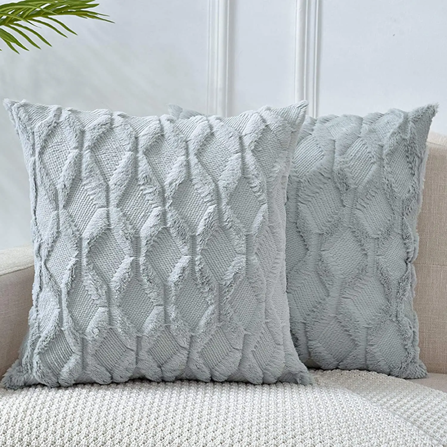 Soft Gray Plush Pillow Cover Cozy Cushion Cover 45x45cm Home Decor Throw Pillow Cover Living Room Bedroom Sofa Christmas