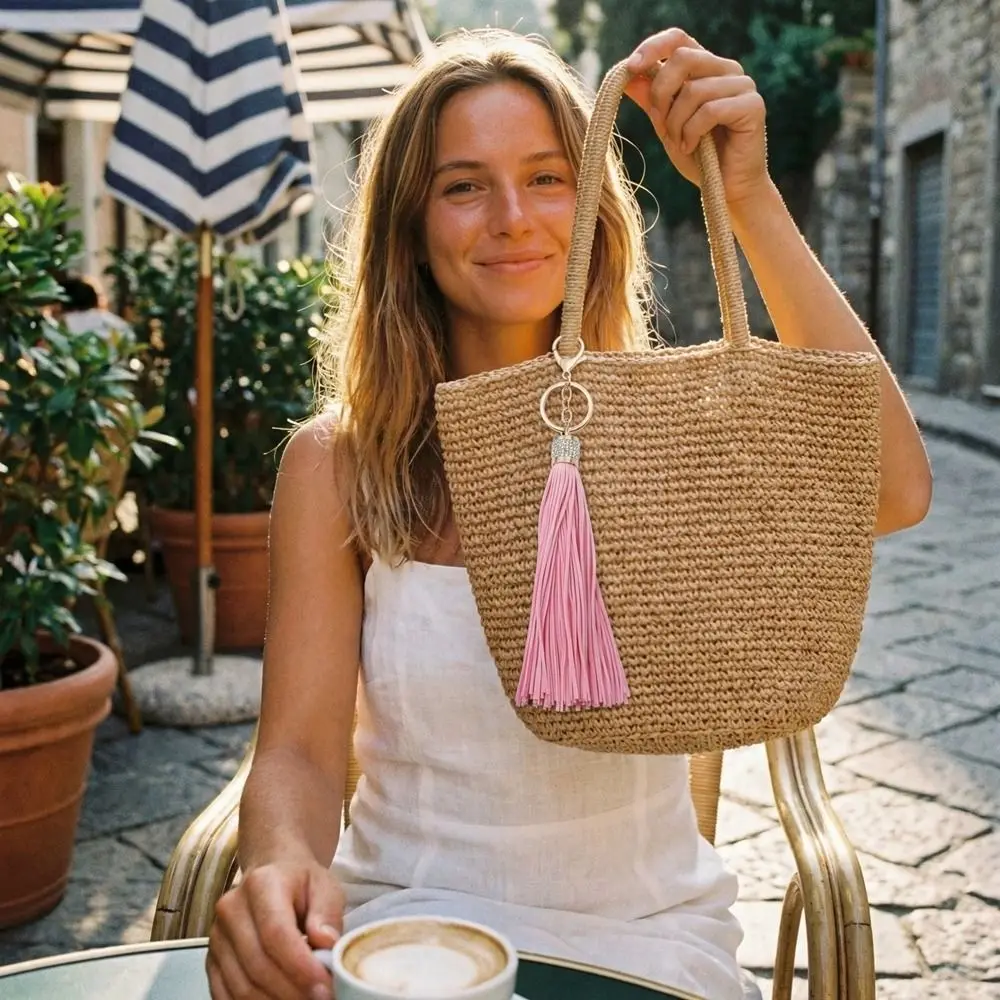 

Cute Hanger Leather Tassel Keychain Alloy Ethnic Style Rhinestones Pendant DIY Fashion Bag Charm Gift