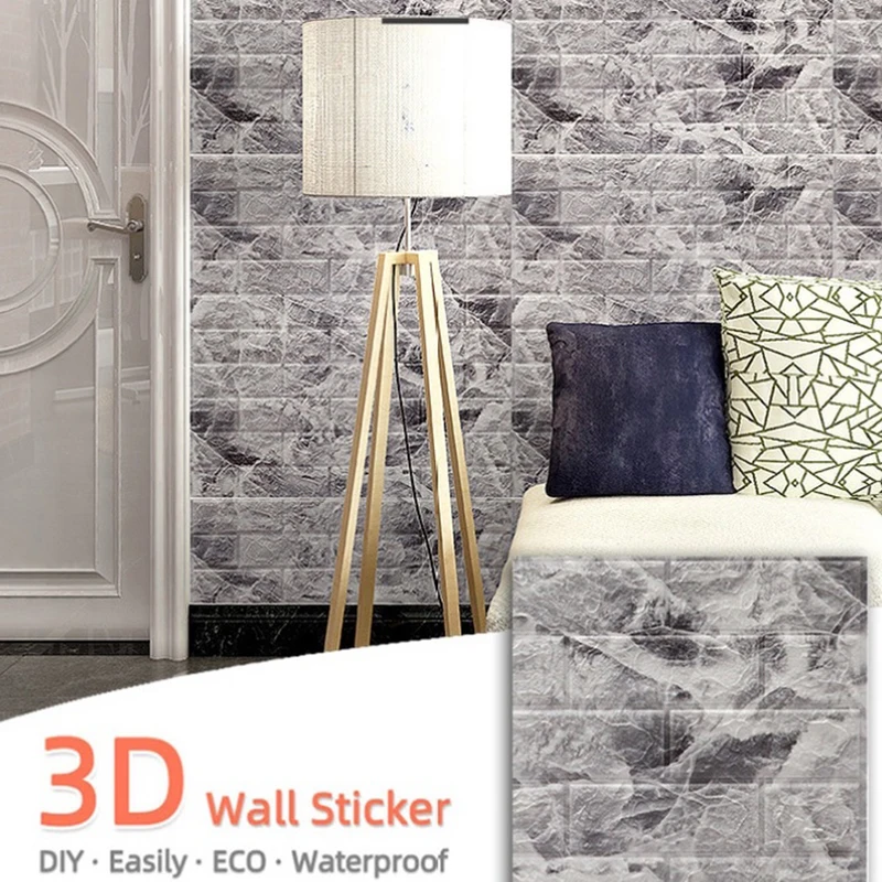 

12Pcs 77cmx70cm 3D Wall Stickers Self Adhesive Foam Brick Wallpaper Room Decor Wall paper Wall Decor Living room papel de pared