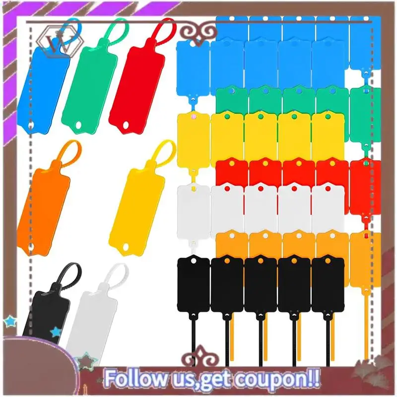 ABBG-200PCS علامات الشحن البلاستيكية، 1.46 × 2.48 بوصة، علامات معلقة مع حزام الختم، ملصق علامات ربط كابل الشحن