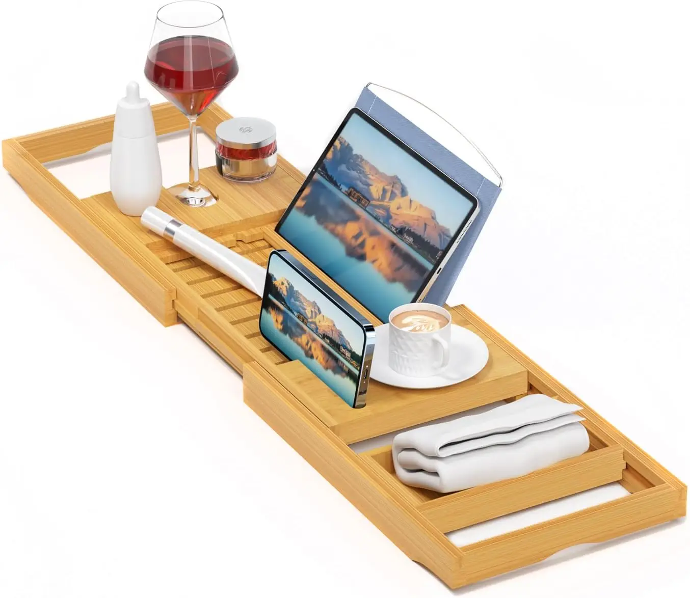 

Luxury Expandable Wood Bath Tray Bamboo Bathtub Caddy-Luxury Bathroom Sets with Premium Quality