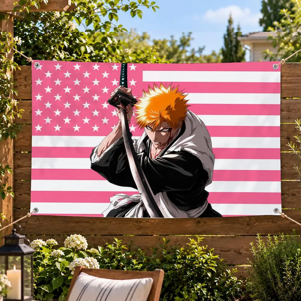 Anime Action Bleach Ichigo Kurosaki Flags Decorative Flag Banner Indoor Outdoor Garden Yard Patio Party Camping Wall Decor Gift