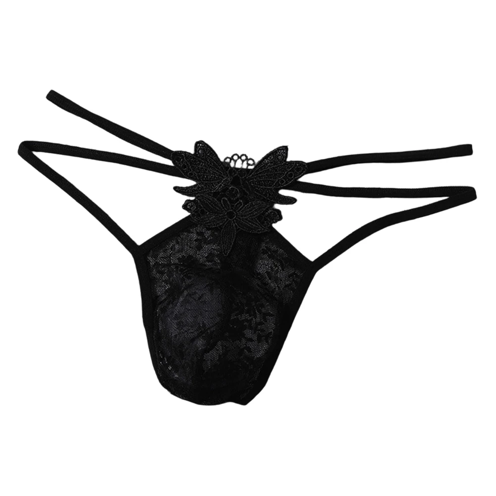 1pc Mens Sexy Lace Sheer G-Strings U Convex Pouch Thong Gay Sissy Panties Transparent Lace Briefs Hollow-out Underwear