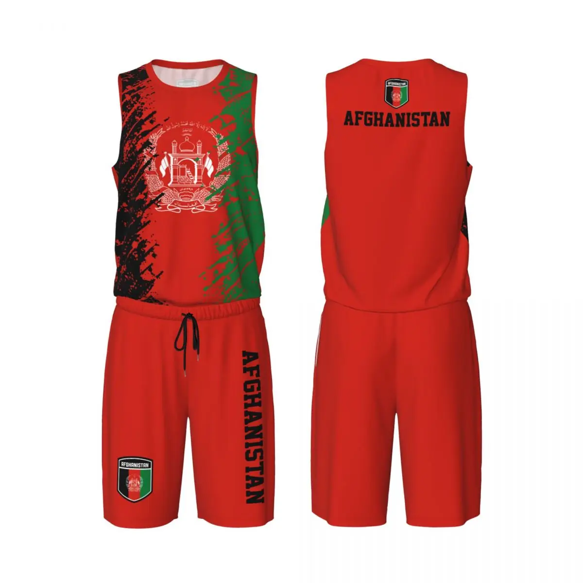 Team-up Afghanistan Flag Grain Men Basketball Set Shirt & Pants Sleeveless Custom Name Nunber Exclusive