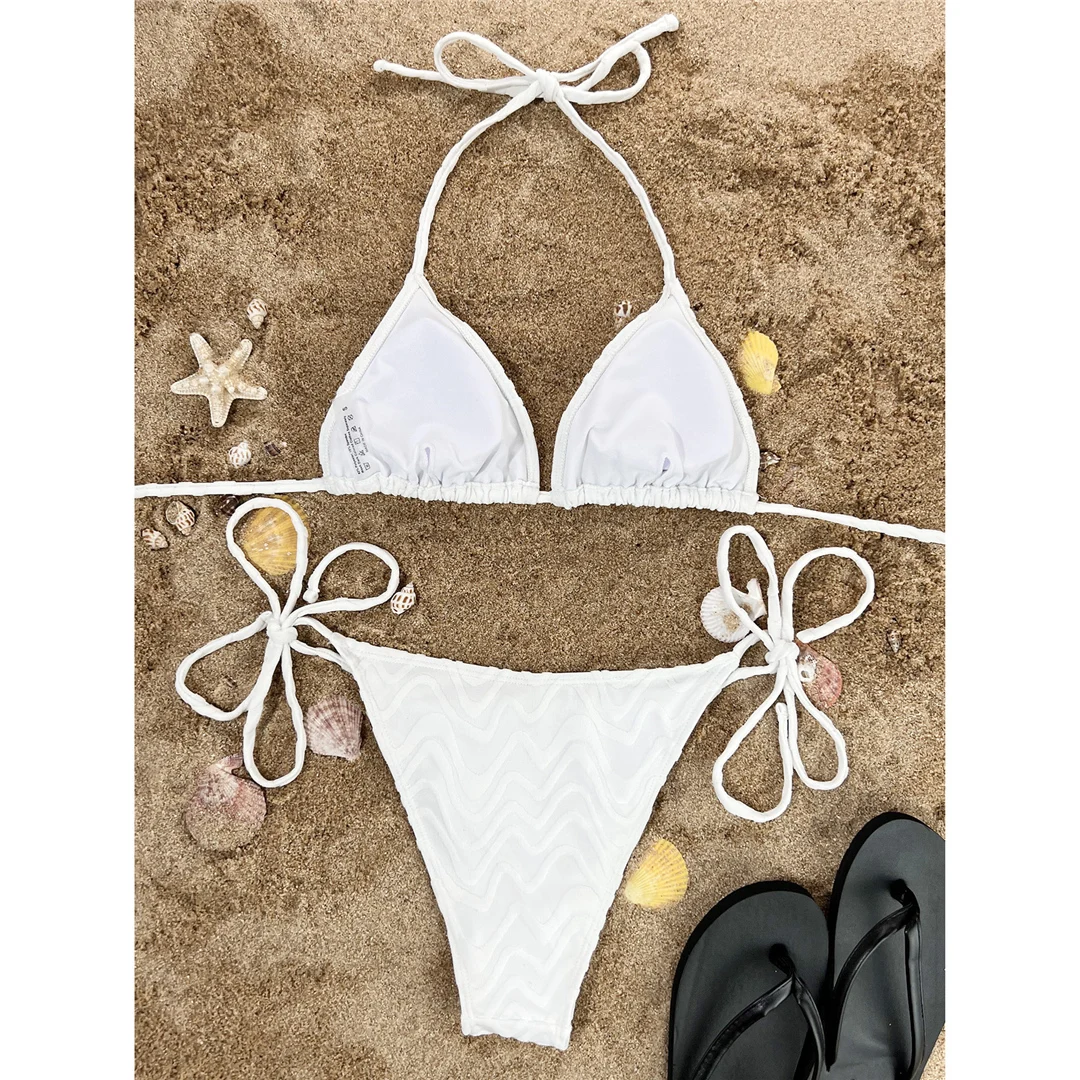 Sexy neuer, geraffter Neckholder-Bikini mit Trägern, zweiteiliger Damen-Bikini, Badeanzug, Badebekleidung, Badeanzug für Damen, V4367 – Detail 17