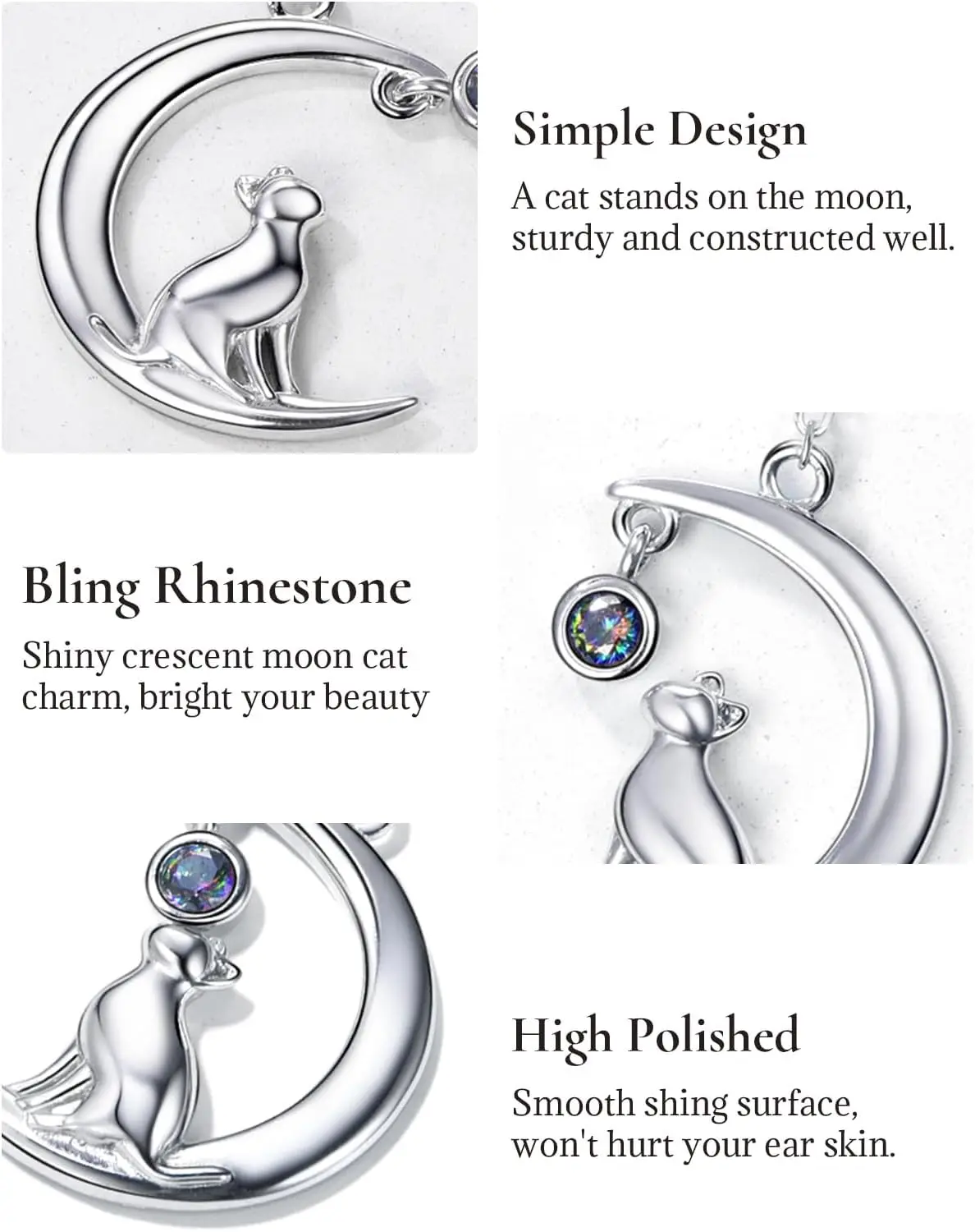 Cat Earrings for Women Girls 925 Sterling Silver Hypoallergenice Cute Lovely Animal Stud Earrings Gift for Kitten Lover