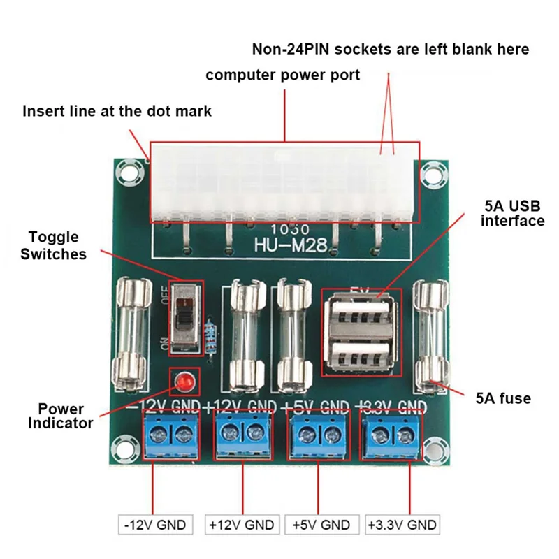 SuperDeals HU-M28 Desktop PC Power ATX Transfer Board Power Adapter Versorgung Test Modul Netzteil Schaltung Outlet Modul