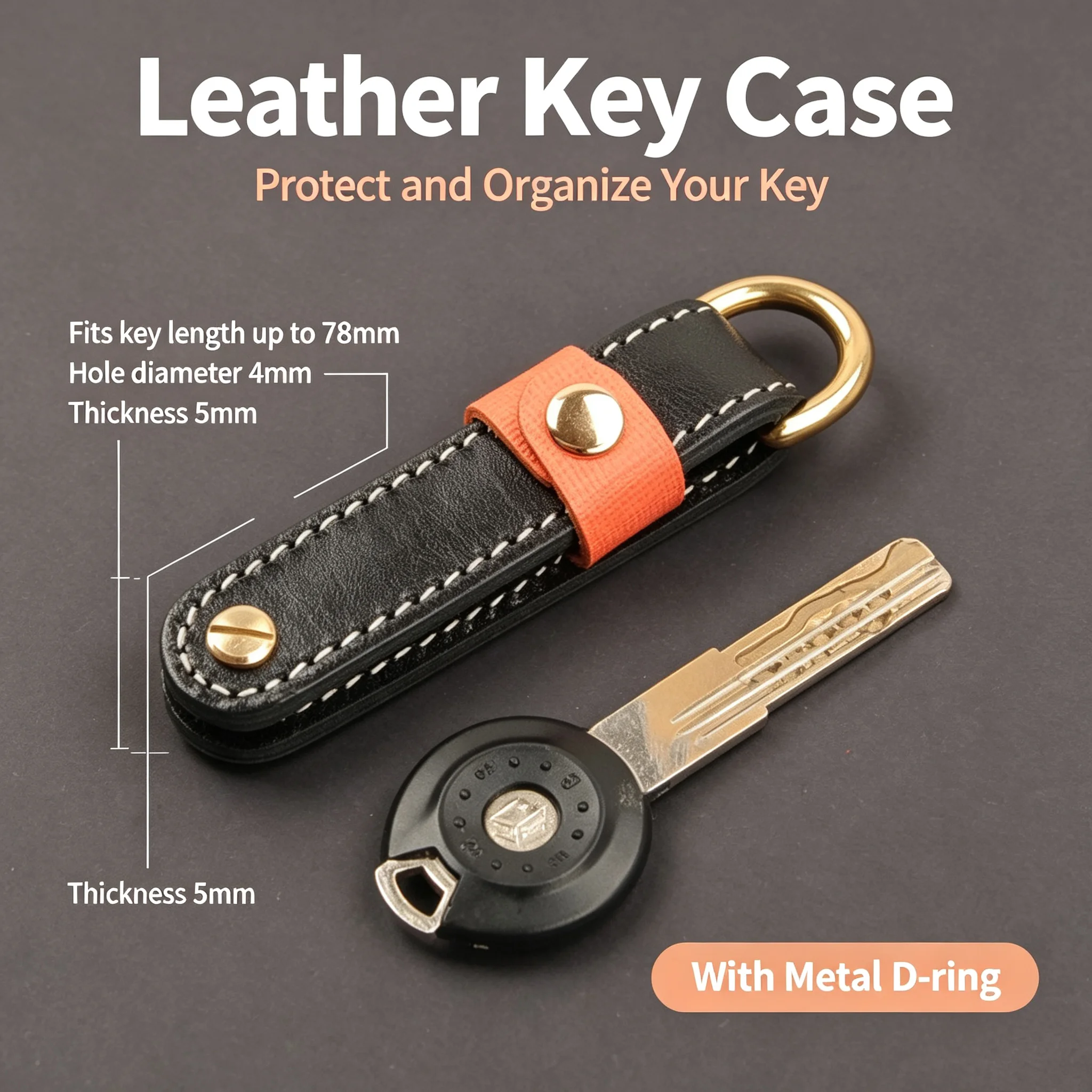 Genuine Leather Keychain Ultra-Light Car Key Organizer Portable Anti-Lost Holder Perfect Stylish Daily Gift for Men & Women