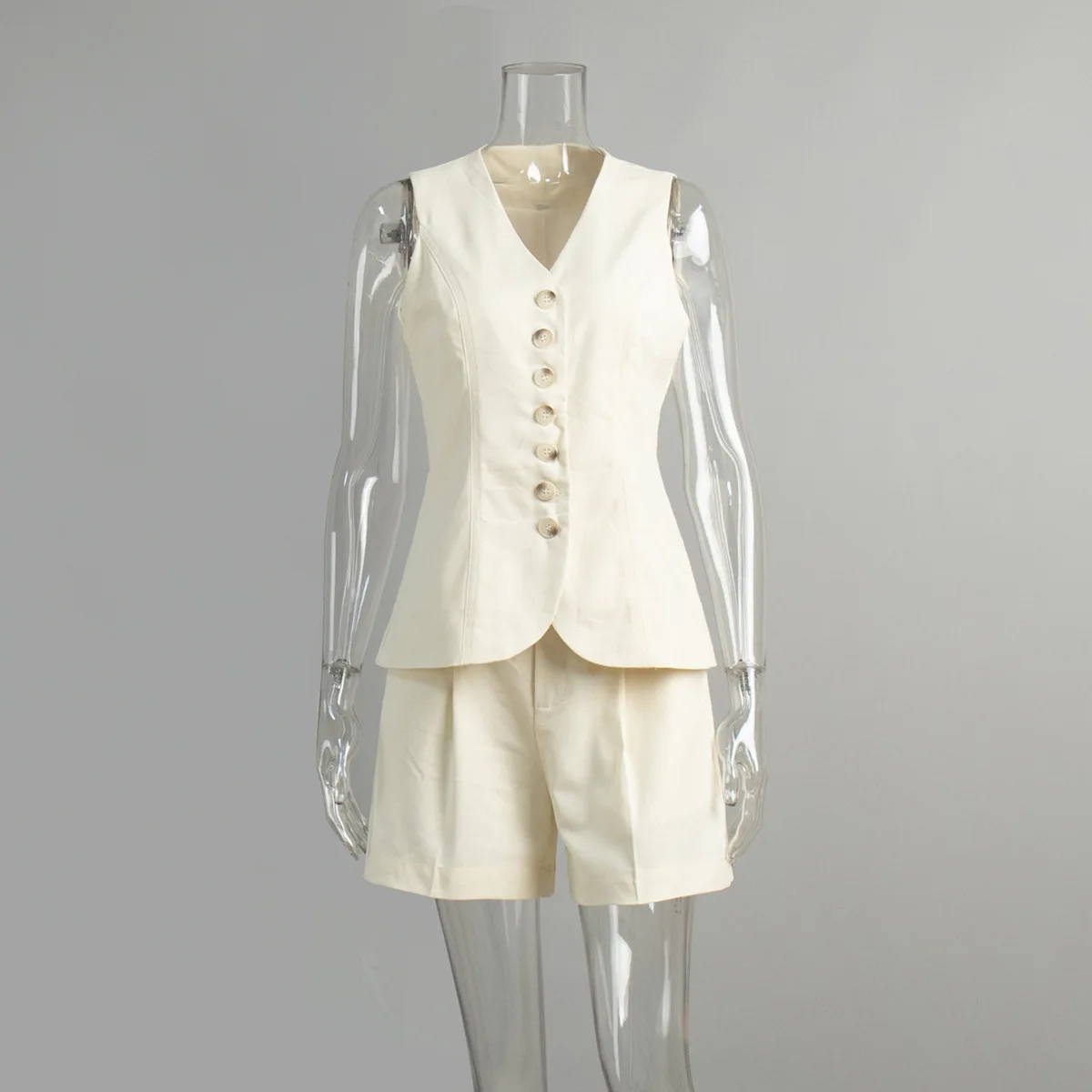 Sommer Zwei Stücke Kurze Sets frauen Freizeit Weste und Shorts Anzug Einreiher Ärmellose Blazer Top Dame Baumwolle Leinen Shorts