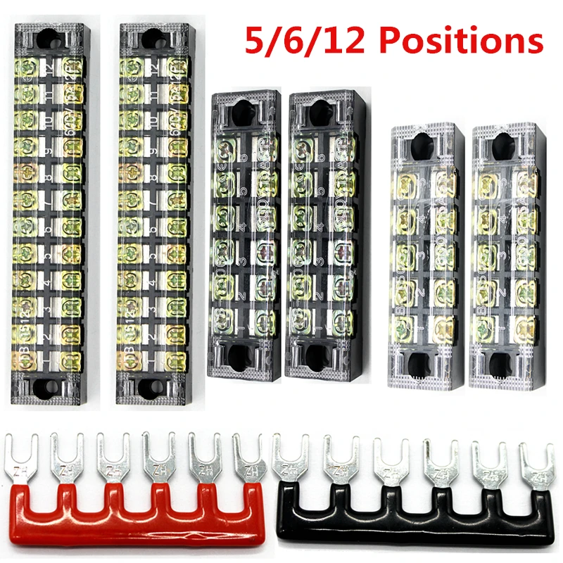 Screw Barrier Terminal Block, Dual Rows Wire, Terminal Strip, Power Distribution Terminal, 15A, 600V, 5, 6, 12 Positions