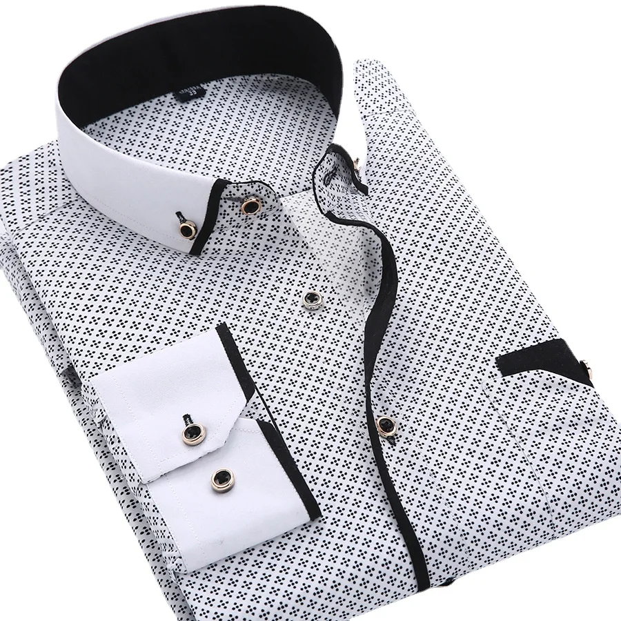 Quality Big Size 5XL Men Dress Shirt New Arrival Long Sleeve Slim Fit Button Down Collar Printed Business Social Men's Shirts