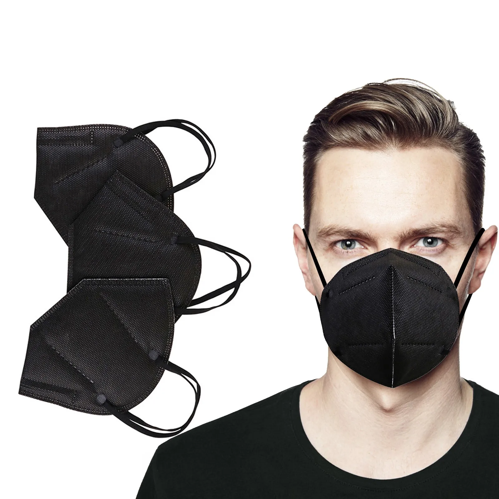 Black Mask 30pcs 5-Layer Face Cover Men Women Daily Protection Respirator Breathable Mouth Guard Travel Use Outdoor Home Wear T1