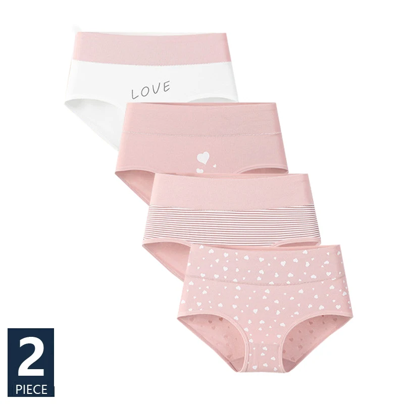 2Pcs Plus Size M-5XL High Waist Cotton Panties Women Underwear Cute Young Girls Briefs Seamless Panty Female Breathable Lingerie