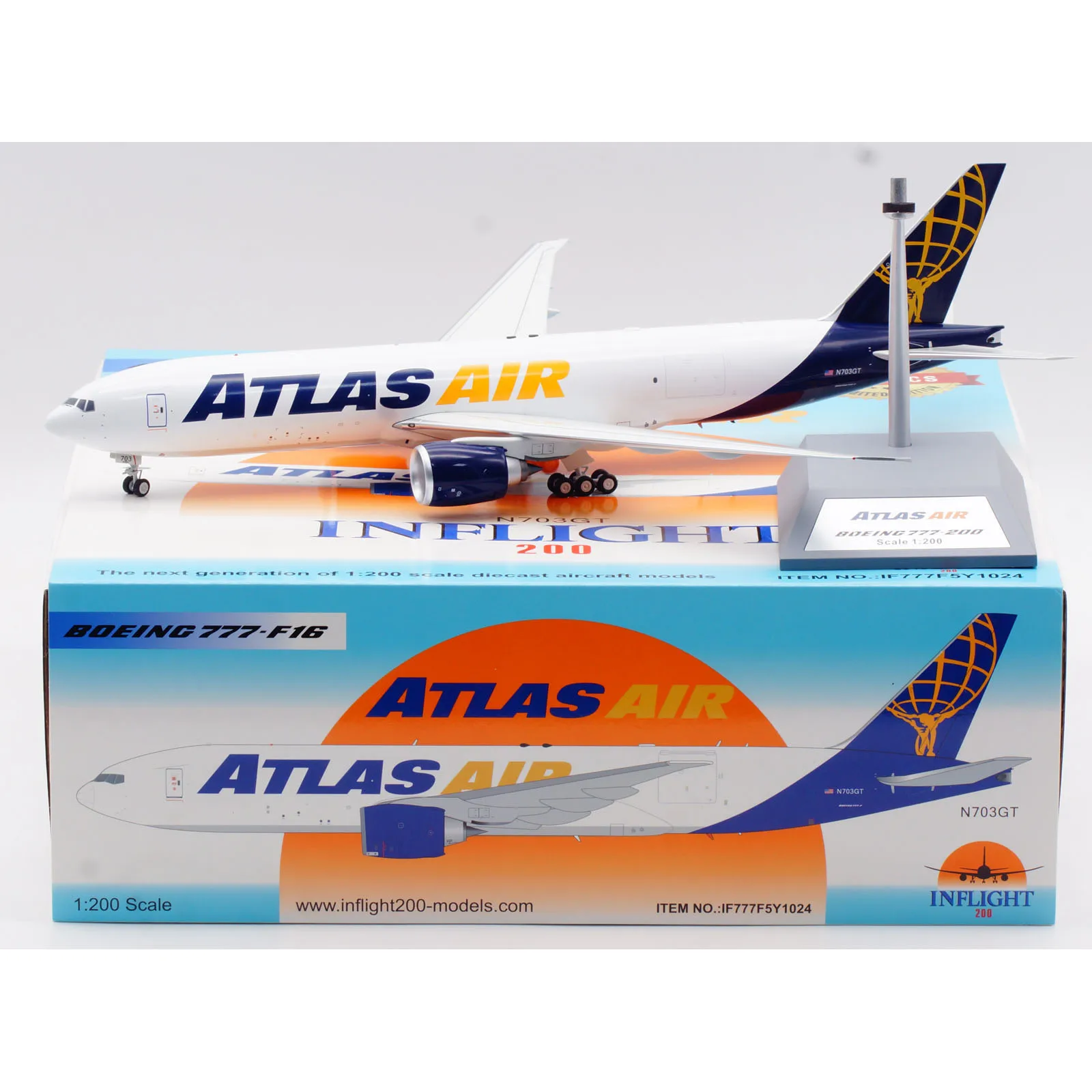

IF777F5Y1024 Alloy Collectible Plane Gift INFLIGHT 1:200 Atlas Air Boeing B777-F16 Diecast Aircraft Jet Model N703GT With Stand