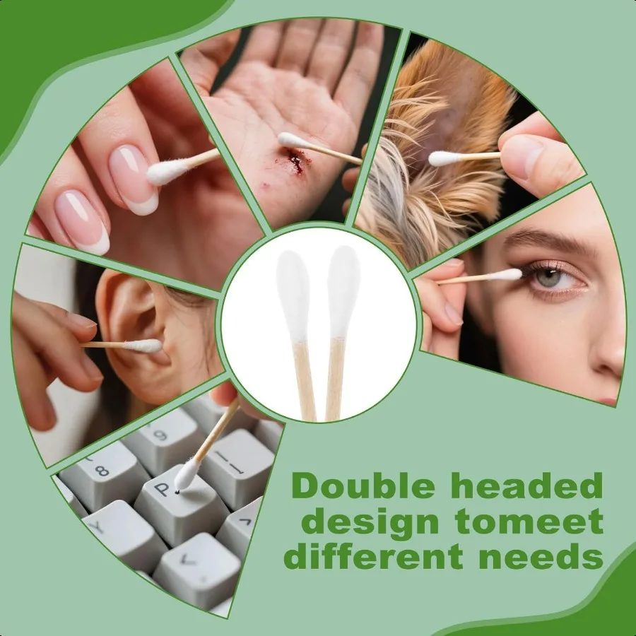 مسحات القطن ملفوفة بشكل فردي أعواد قطنية السفر العضوية مزدوجة يميل الخيزران العصي لمكياج الأذن شكل دائري مزدوج 5 قطعة