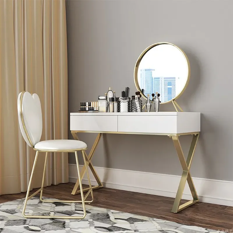 Nordic Solid Wood Dressing Table with Chair Small Apartment Makeup Desk Creative Mini Multifunctional Bedroom Vanity Set
