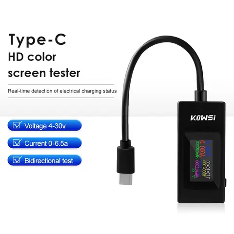 4-30V 0-6.5A 0-195W टाइप-सी टेस्टर रंगीन स्क्रीन डिजिटल एलसीडी डिस्प्ले यूएसबी करंट और वोल्टेज पावर टेस्टर द्विदिशात्मक टेस्टर 6 best sales वोल्टेज करंट डिस्प्ले - №5
