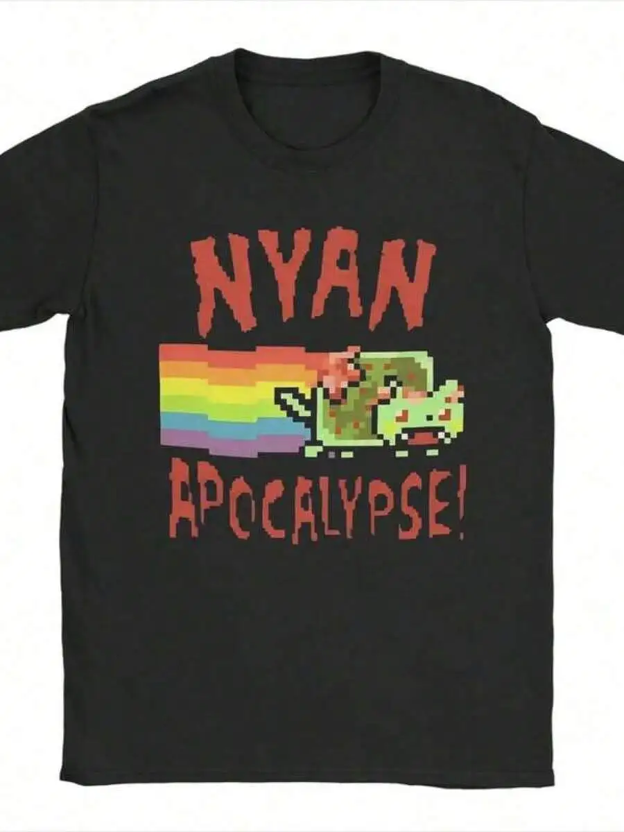 Camiseta gráfica de algodón, talla PlusM?Nner Nyan-Cats Apocalypse Game, camisetas divertidas con memes de Internet, Pure