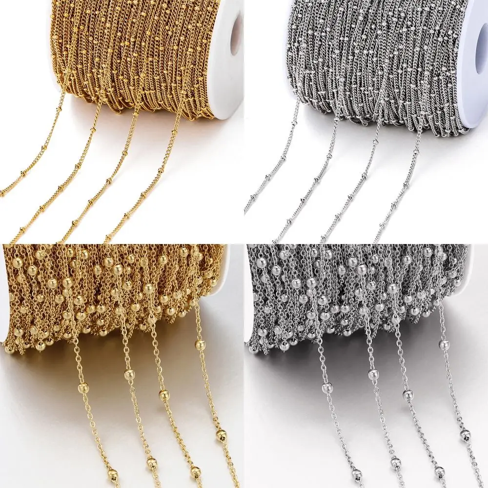 High Quaity 2Meters Side Spiral Link Chain Stainless Steel No Fade Ball Chain Spiral Link Beads Chains Jewelry DIY Making