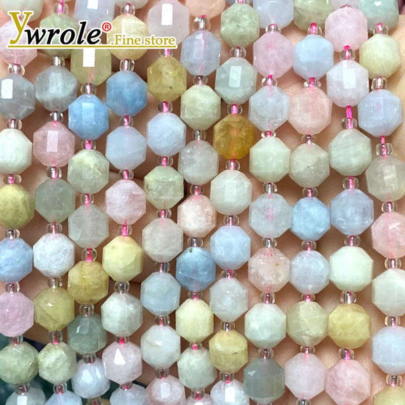 Natural Gem Stone 7x8mm Faceted Cone Column AAA Morganite Loose Space Beads for Jewelry Making Diy Bracelets Accessories