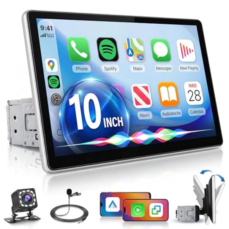 

Car stereo radio for automotive use, IPS touch screen, black, detachable 10.1-inch display with CarPlay, Android Auto, Mirror L