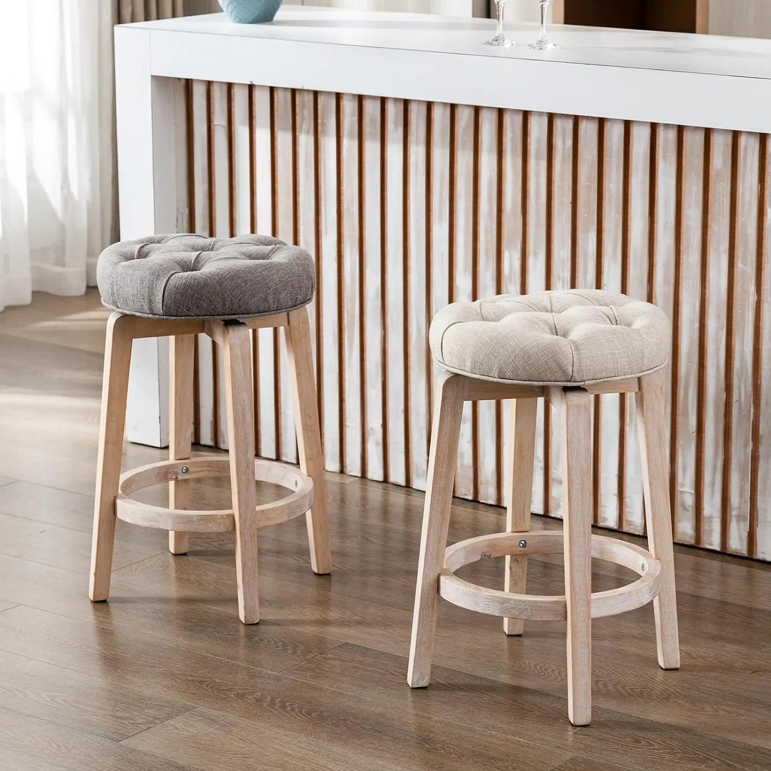 Comfort Corner Kitchen Stools Set, banquetas estofadas com botão adornado, tecido giratório Counter Bar, 26 polegadas, conjunto de 2