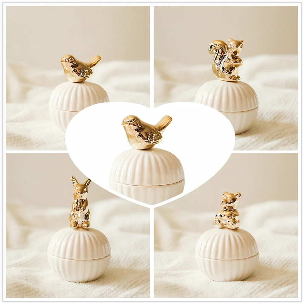 

1PC Gold Ceramic Jewelry Box Portable Jewelry Storage Box Wedding Candy Box Multi-purpose Ceramic Storage Box Decor for Home Bir