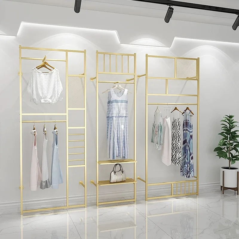 Metal Garment Organizer Rod Wall Gold Ceiling Lady Clothing Rack Clothes Display Rack