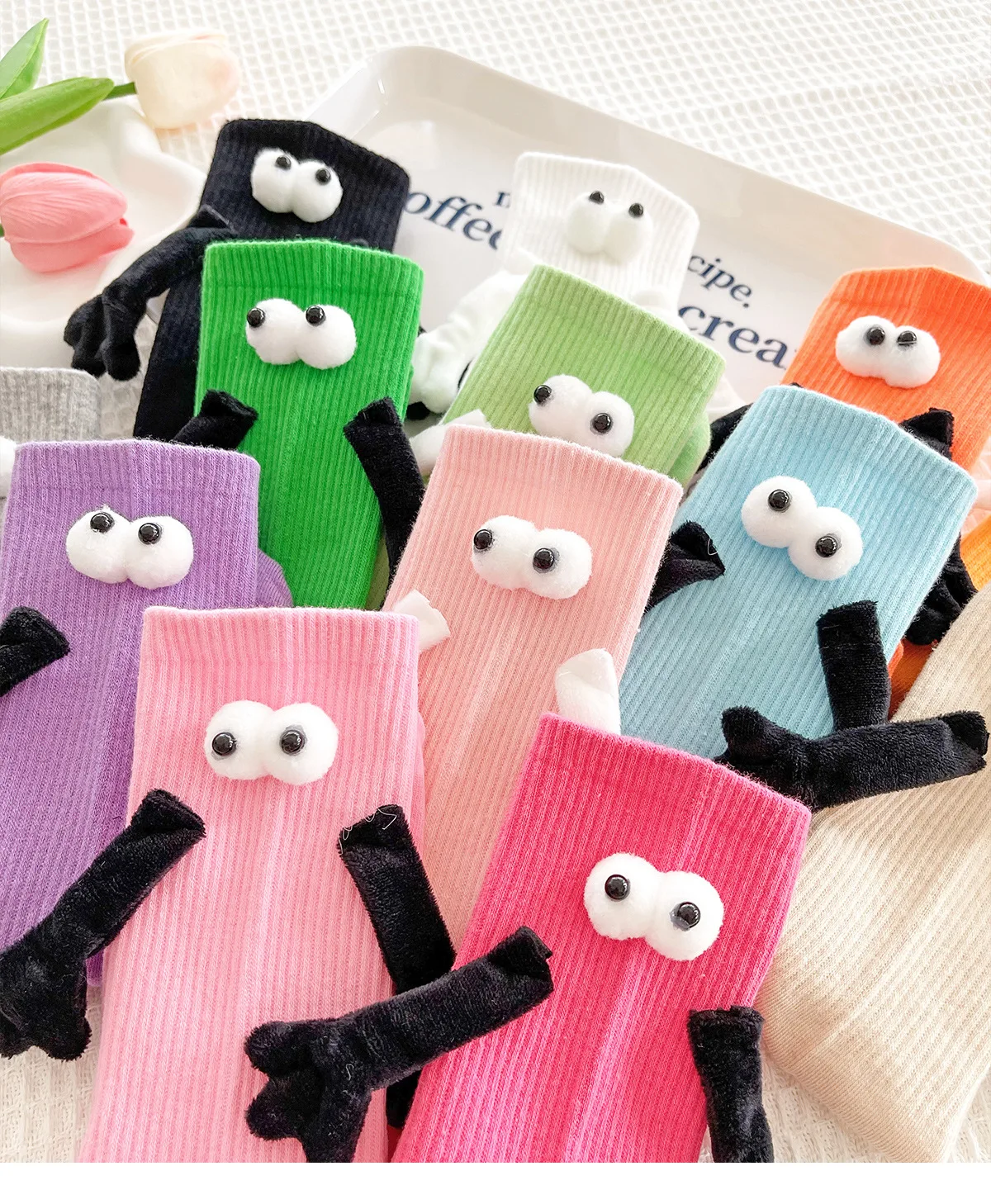 Couple Magnetic Hand in Hand Socks Autumn Pink Medium to Long Stocking Athletic Outerwear Cute White Stacking Socks