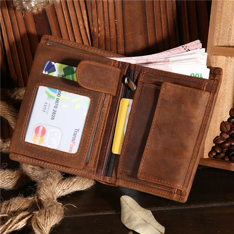 566Men's Genuine Leather Vertical Wallet, Crazy Horse Wallet, Top Layer Cowhide Wallet, Antique Style Wallet