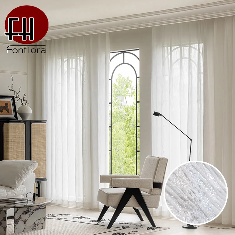 

Fonflora Luxurious Shiny White Tulle Curtains for Living Room Pearly Window Curtains Sheer for Bedroom Shades Partition Veil