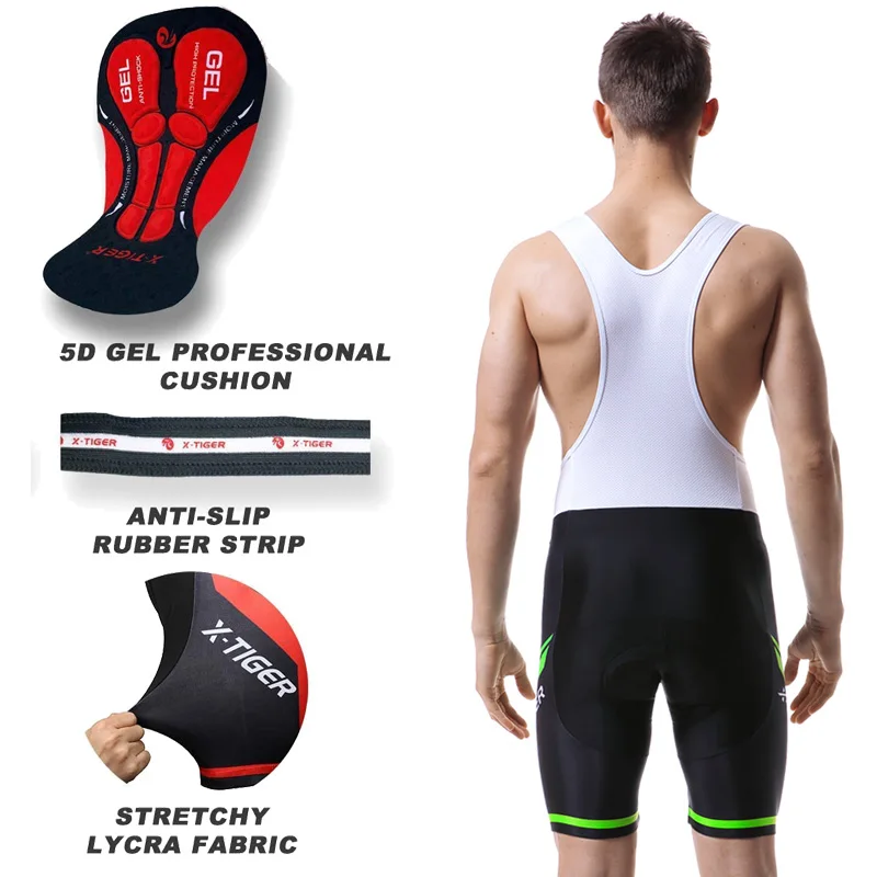 X-TIGER Cycling Bibs Shorts Summer Bike Breathable Men's 5D Gel Padded Bike Tights Triathlon Man Pro Licra Bicycle Shorts