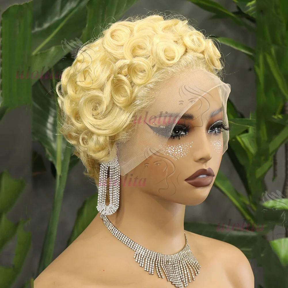 Women's Honey Blonde Chic Short Deep Wave Glueless Wig