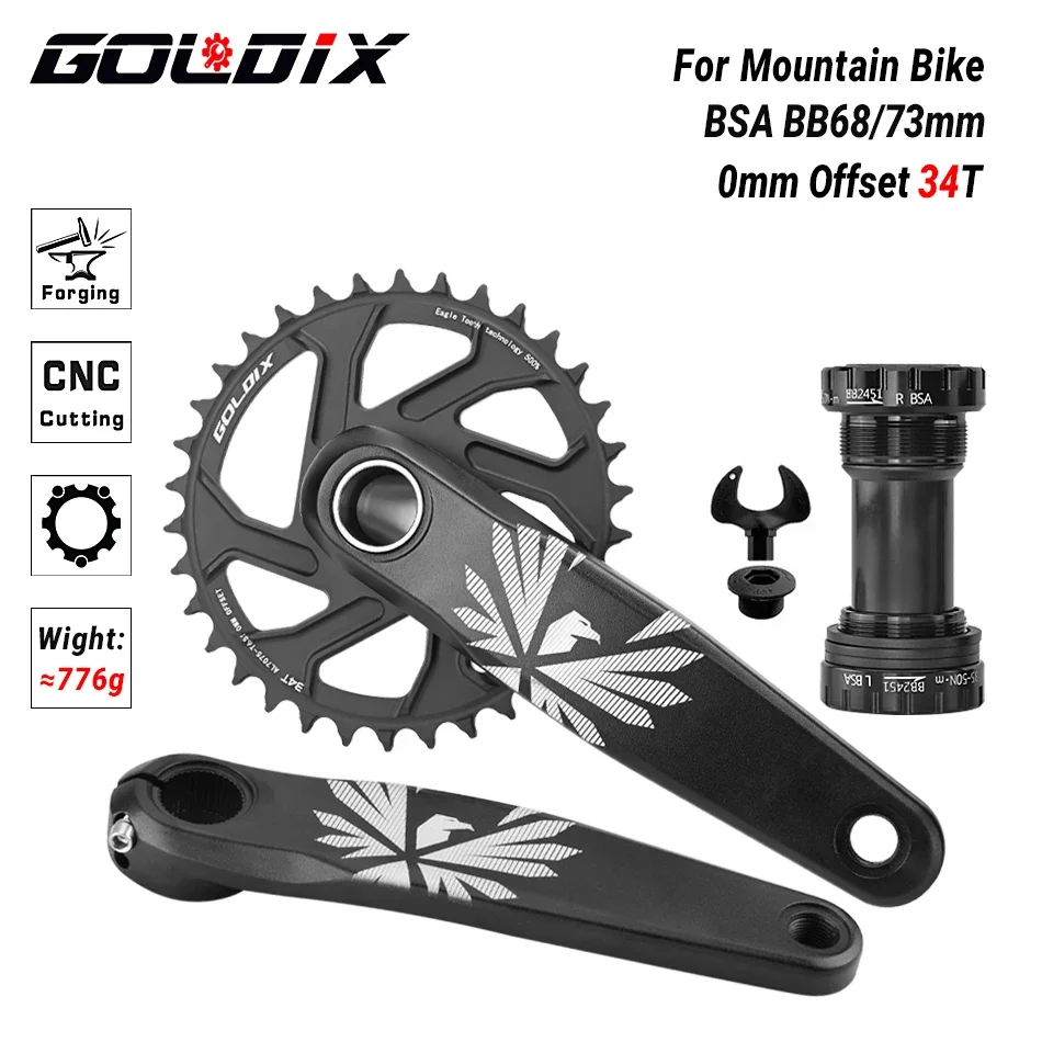 GOLDIX Fiets Crankstel 170/175mm Crank lengte 0mm Offset Direct Installeren Kettingblad 30/32/34/36/38T Voor Mountainbike Crankstel