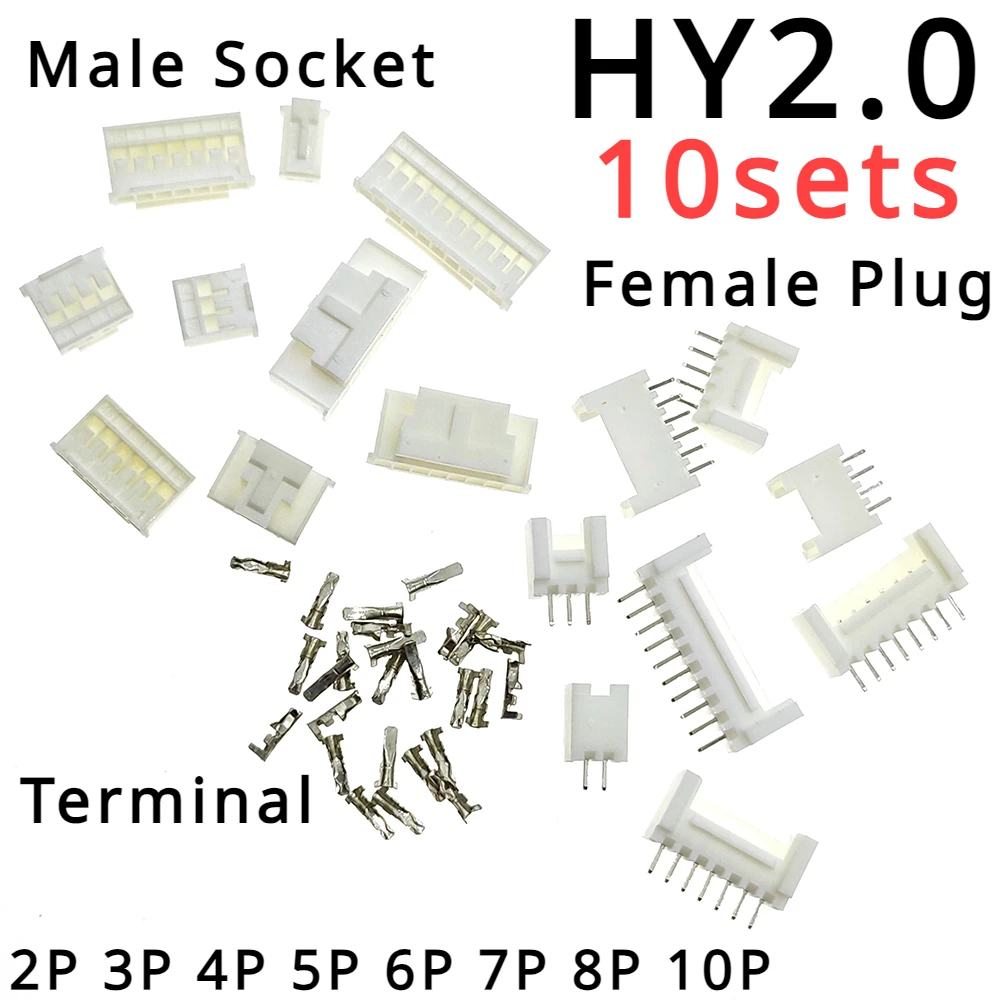 

10sets 2.0mm with Lock HY-2P 3P 4P 5P 6P 8P Male Socket Female Plug Terminal Block Connector