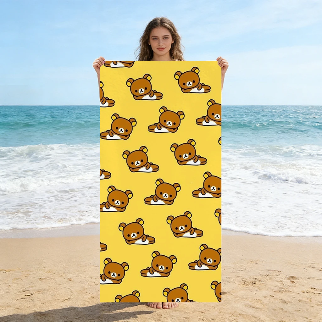 R-Rilakkuma All-Over Print Beach Towel, Cute Yellow Bear Quick Dry Towel, for Swimming Pool, Travel, Camping and Daily Use