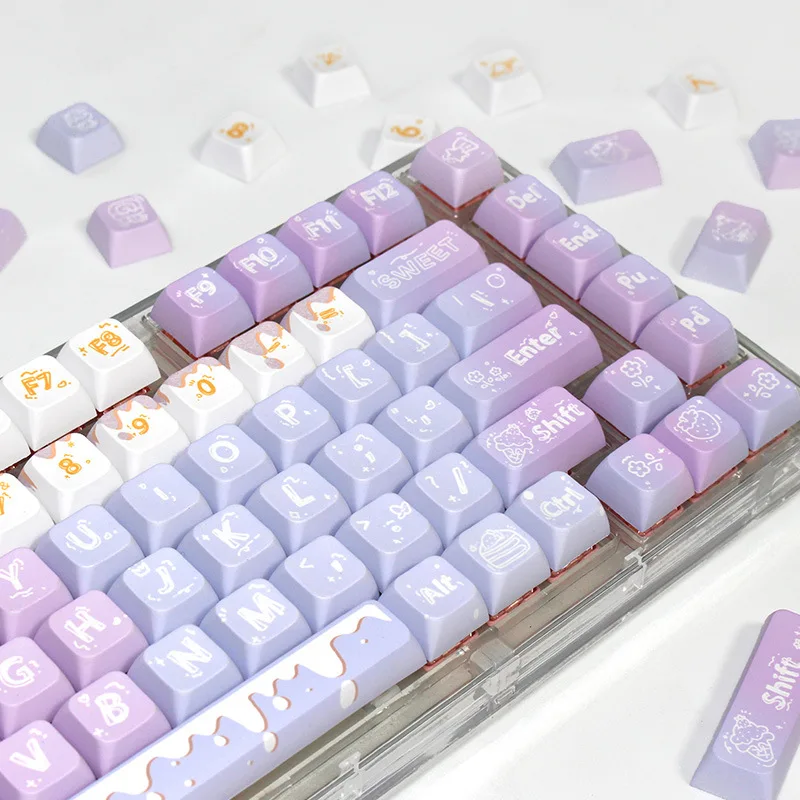 Keycap fantasi ungu bahan PBT kue XDA Set sublimasi lima sisi tutup kunci Keyboard mekanis Universal