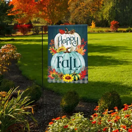 BRIARWOOD HAPPY FALL PUMPKINS LEAVES THANKGSIVING MINI WINDOW GARDEN YARD FLAG N