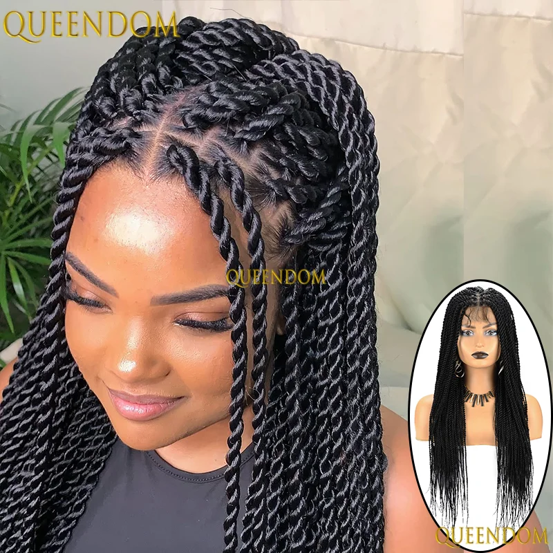 

Синтетические крученые плетеные парики для чернокожих женщин, богиня, коса, кружевные передние парики, искусственный локоны, HD кружевной парик