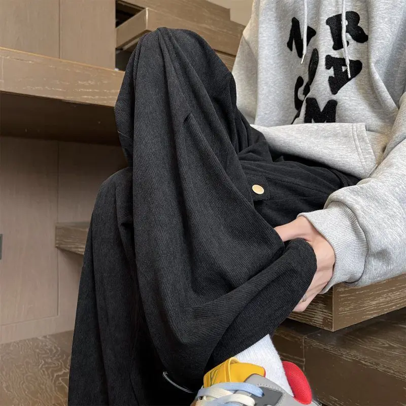 

Men’s Winter Corduroy Pants Grey Green Loose Straight Cargo Trousers American Style Jogger High Street Casual Utility Workwear