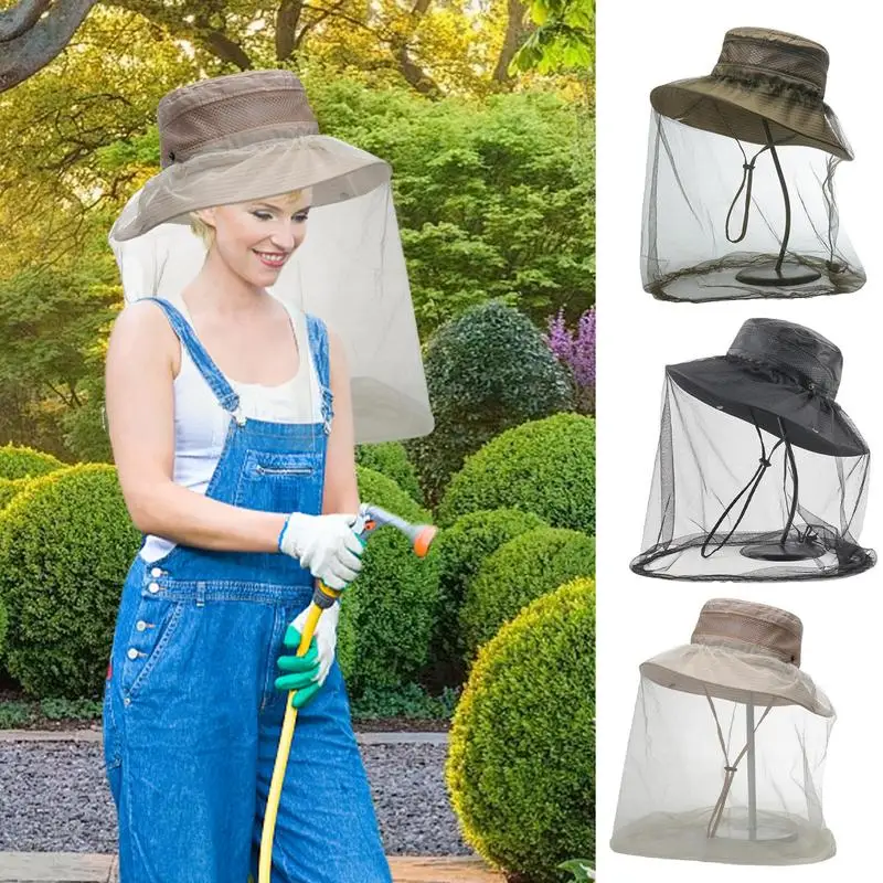 Fishing Face Net Summer Mesh Anti-gnat Hat Outdoor Sun Protection Head Covering For Face Wide-Brim Quick-Drying Sunshade