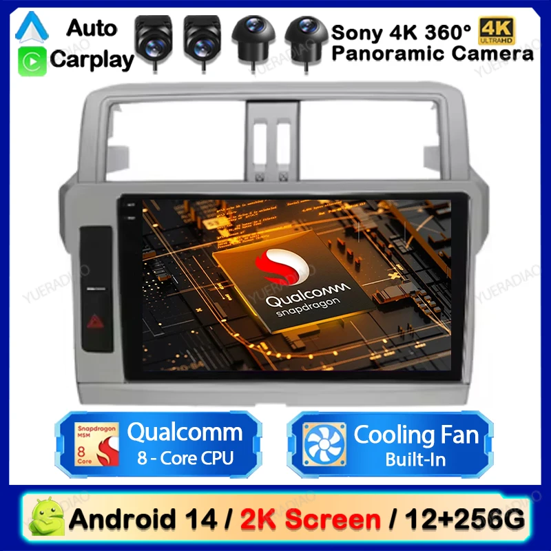 

Автомобильный радиоприемник Android 14 для Toyota Land Cruiser Prado 150 2013 2014-2017 NAVI GPS Мультимедийный видеоплеер WIFI + 4G Carplay Auto BT