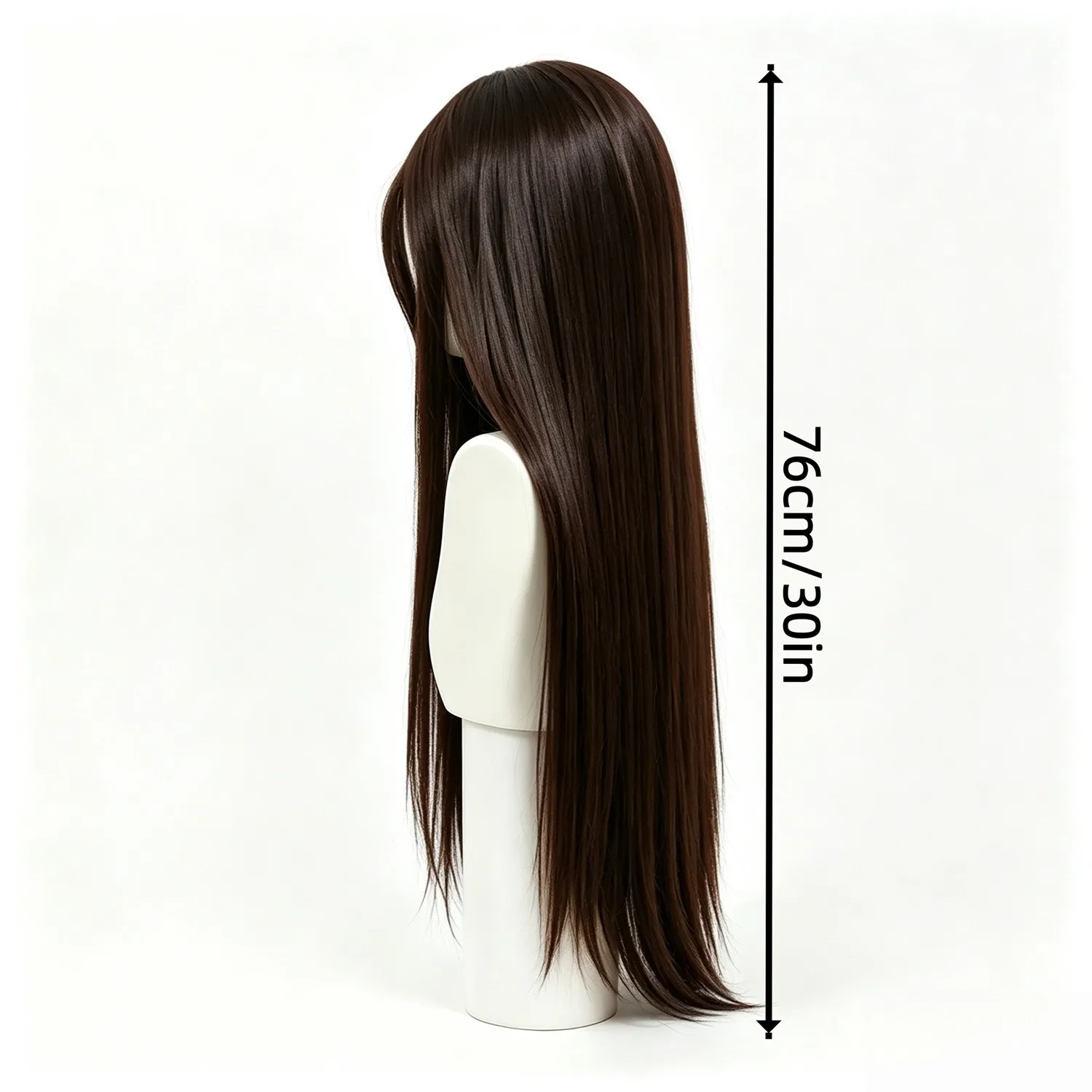 Straight Wig 30 Inch 2 Dark Brown Heat Resistant Synthetic Wig For Women With Side Bangs