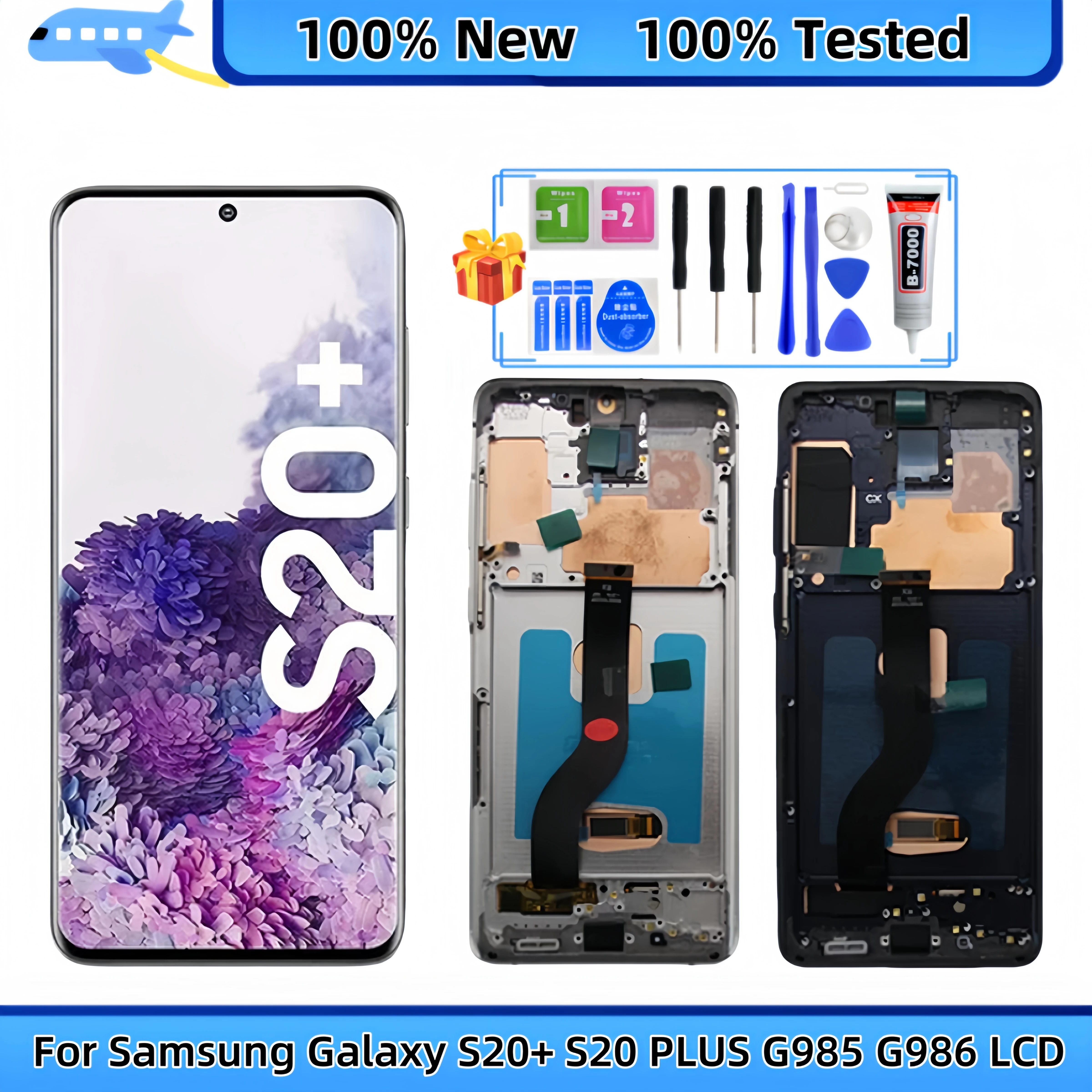 

LCD Display Touch Screen Digitizer Assembly Replacement, Samsung Galaxy S20+, S20 PLUS, SM-G985F/DS, G986B, G986F, SCG02