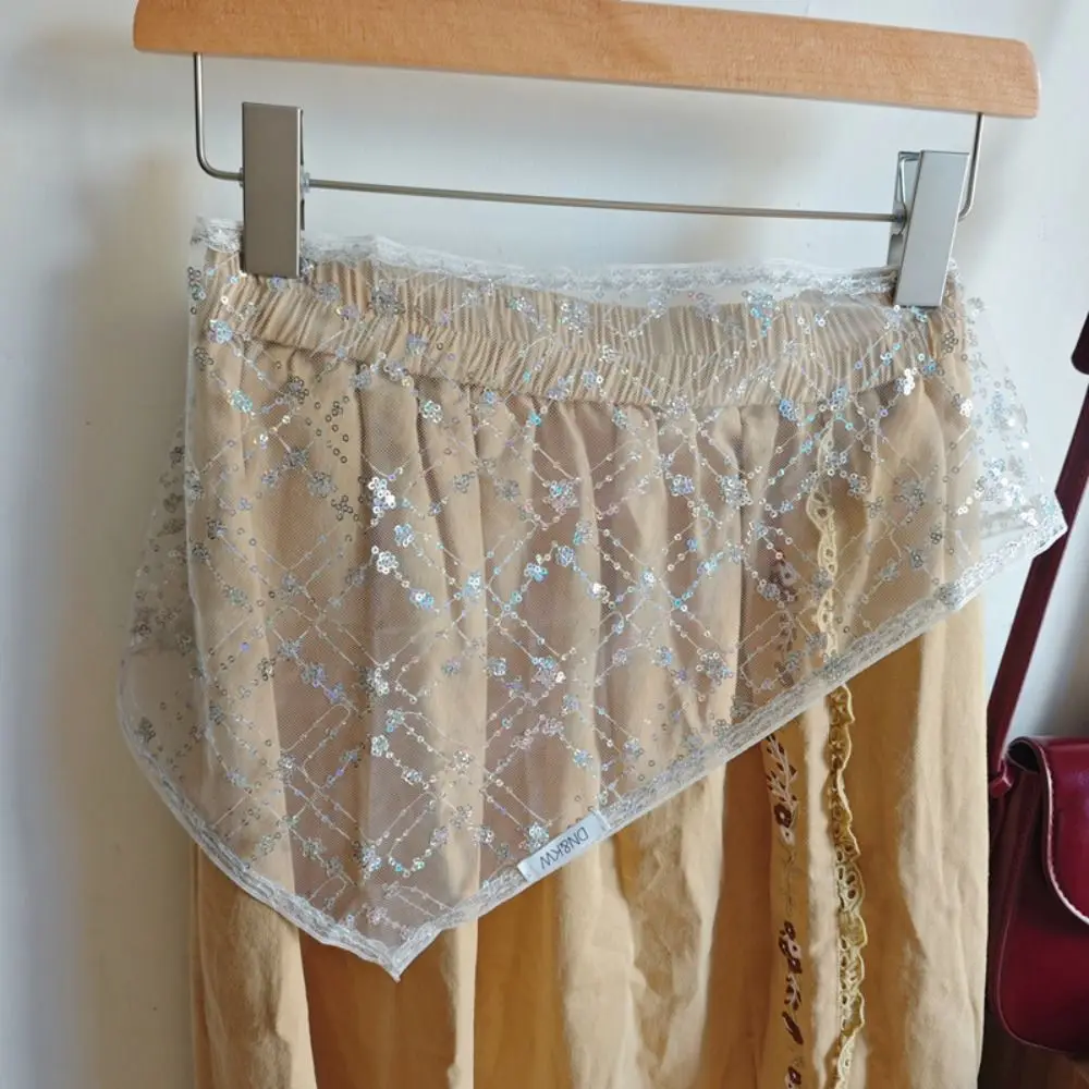 فريد الكورية نمط الدانتيل تنورة صغيرة مثلث رقيقة الترتر نصف تنورة Cummerbund فستان من الشاش حزام البنطال الجينز أبلى