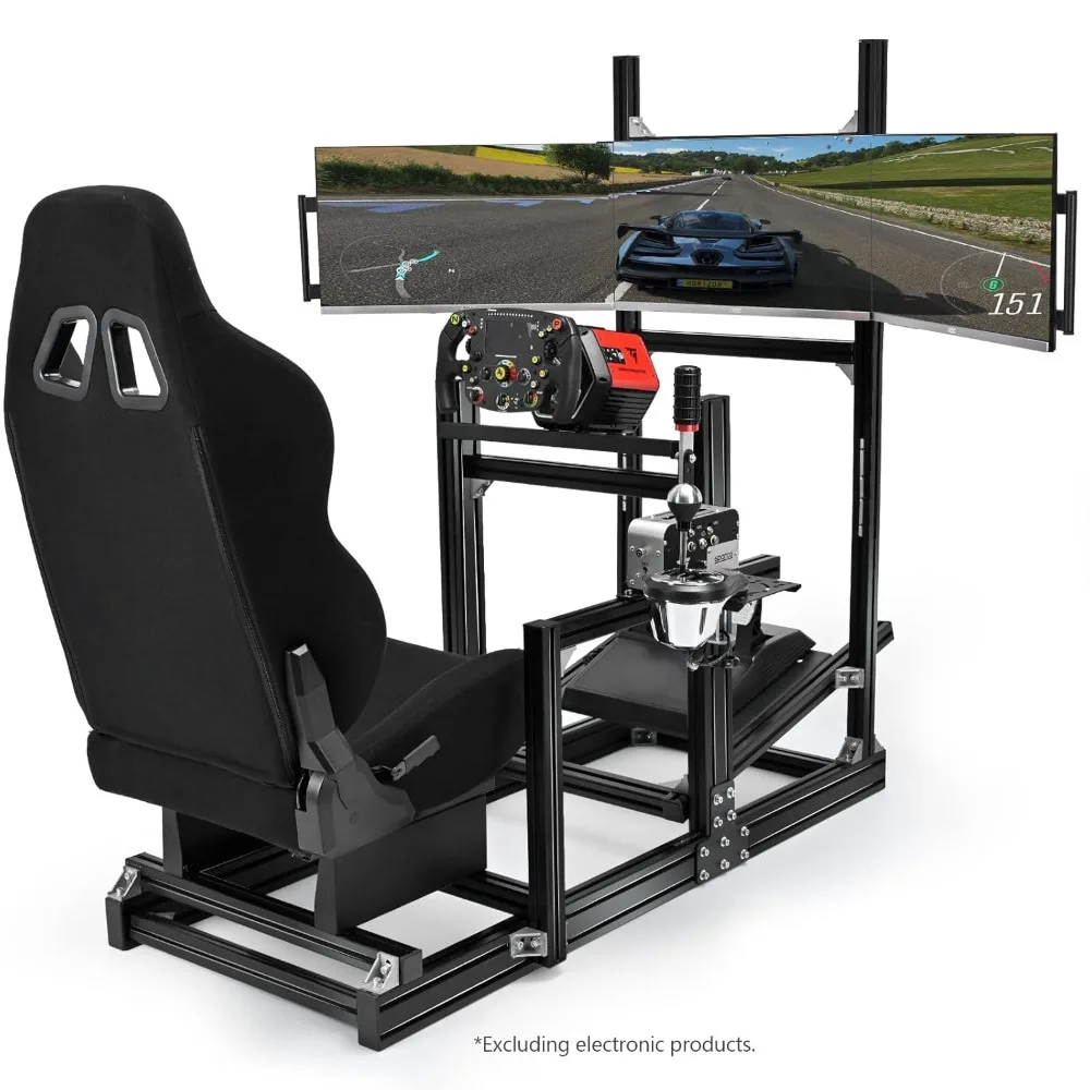 

Anman Aluminum Profile Racing Simulator Cockpit with Triple Monitor Mount Black Seat,for Logitech/Thrustmaster