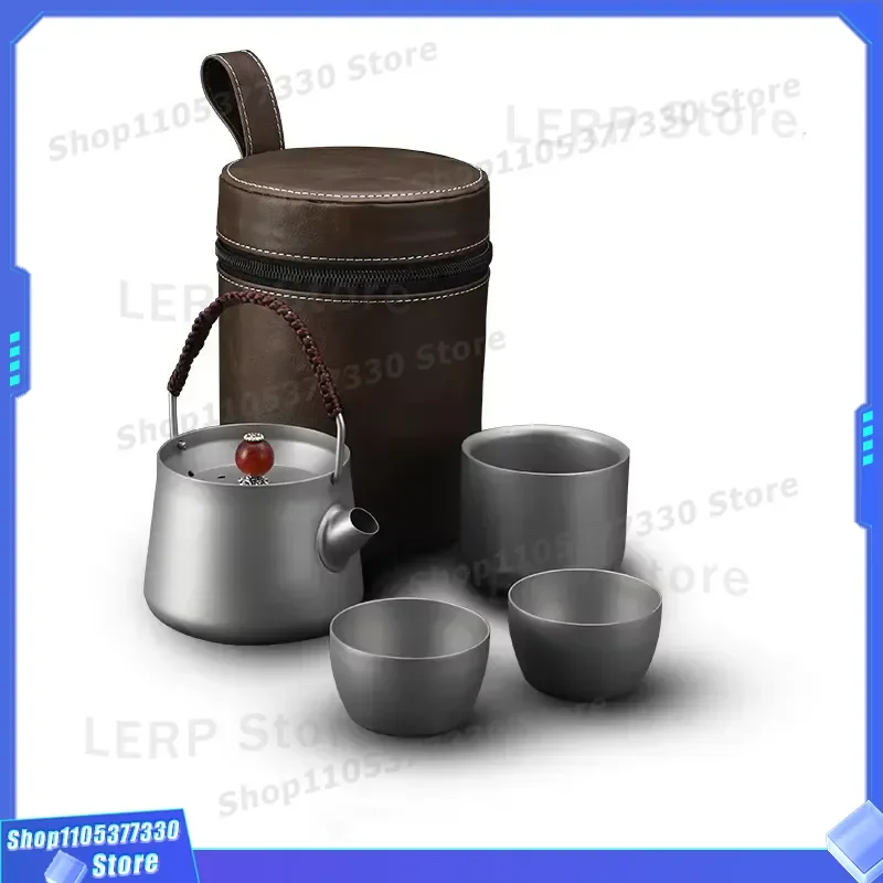 Portable Titanium Chinese Gongfu Tea Set Travel Camping Teapot Kit Lightweight Outdoor Tea Maker for Hiking Picnic Compact