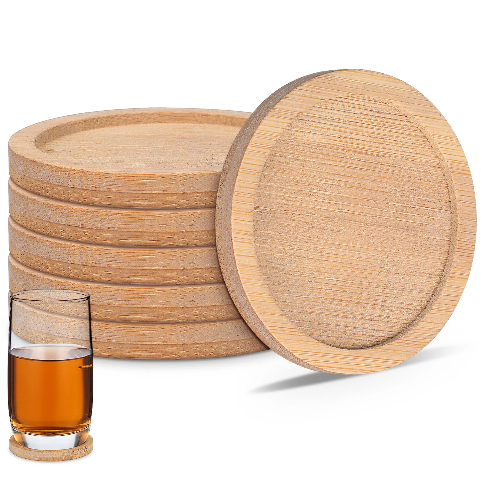 6Pcs Round Bamboo Coaster Set Cup Pads for Hot Drinks Heat Insulated Non-Slip Table Top Protector Teacup Saucer Mat