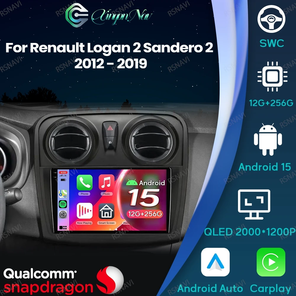 

Android 15 для Renault Logan 2 Sandero 2 2012-2019 Qualcomm DSP 5G WIFI Стерео Мультимедийный проигрыватель Viedo BT GPS-навигация