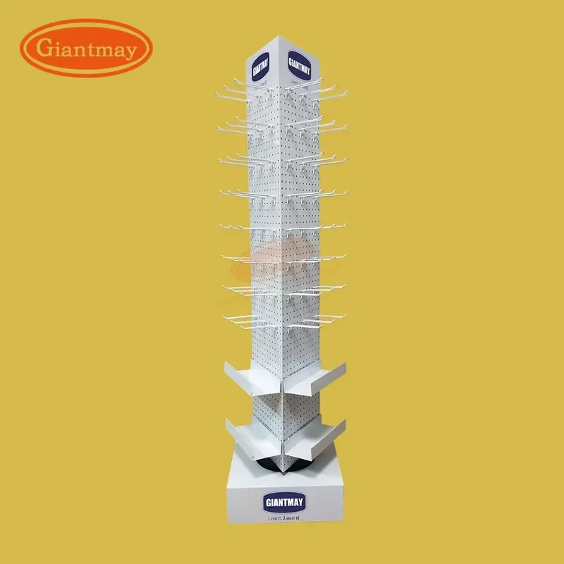 Iron 3 Sided Triangle Rotating Floor Hanging Rack Wholesale Retail Display Stand for Clothes Accessories Shop Fixture